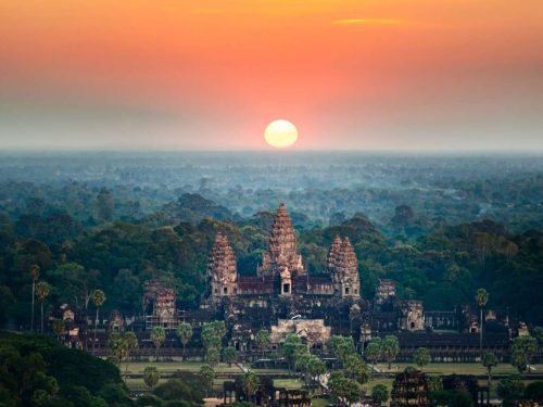 Sunrise over Angkor Wat during the 17-Day Cambodia Highlights Tour, capturing Cambodia's ancient beauty