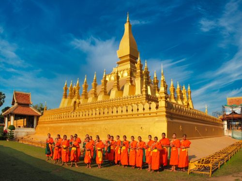 Exploring Pha That Luang during the 4 Days 3 Night Glimpse of Laos tour in Vientiane