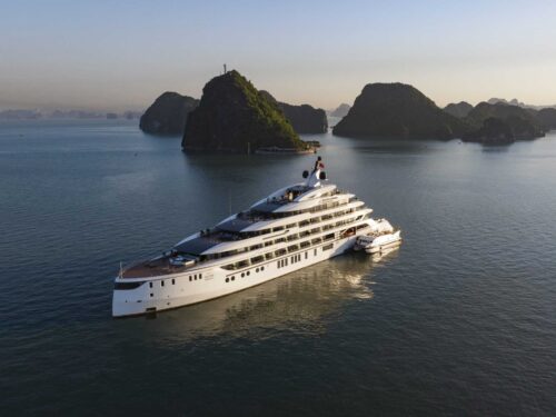 6-star luxury cruise Halong Bay - Essence Grand Cruise overview with elegant design and panoramic bay views