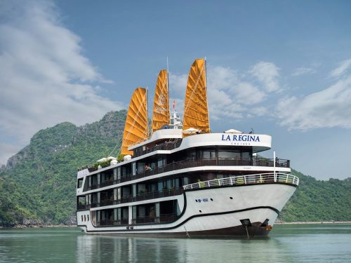 La Regina Legend Cruise sailing through Lan Ha Bay with a modern and luxurious design