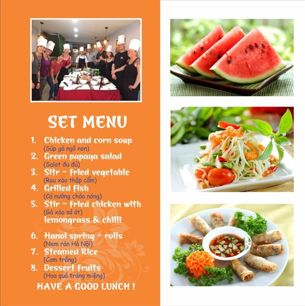 Full day Hanoi city tour menu with Vietnamese traditional dishes