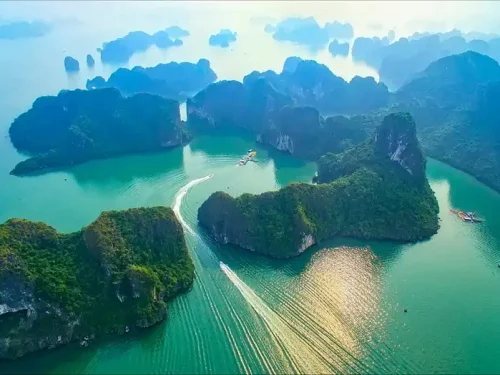 Stunning view of Ha Long Bay during a boat cruise on the 8-day Vietnam adventure