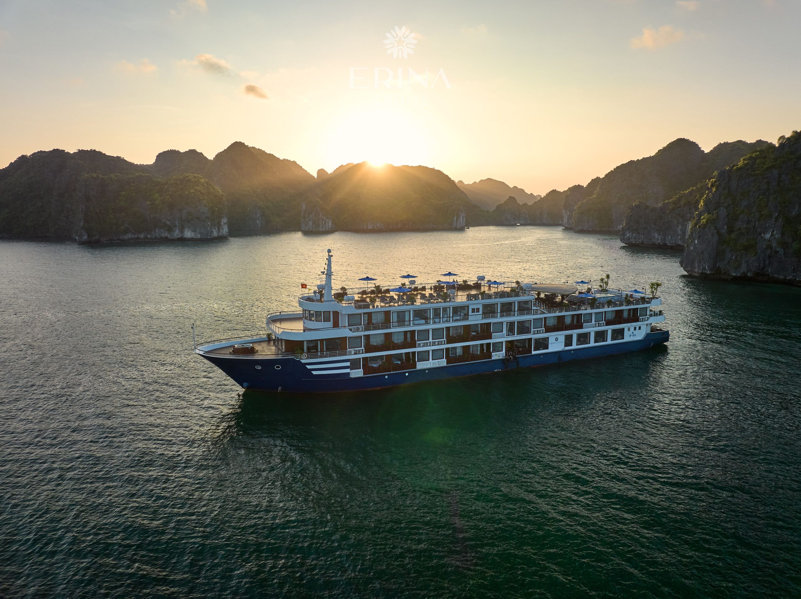 Panoramic view of Erina Luxury Cruise Halong Bay sailing through Lan Ha Bay